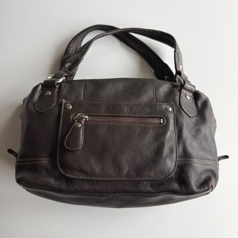 Tula Y2K Dark Brown Pebbled Leather Top Handle Zip Pocket Bag Purse